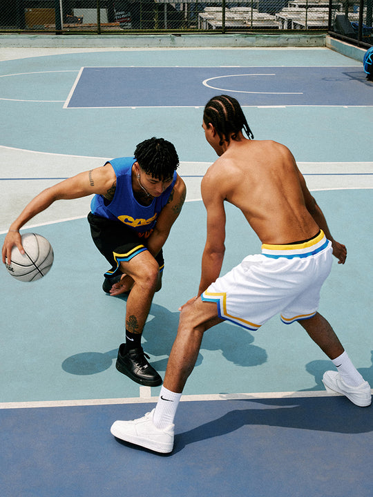 JUST VIBE Contrast Rib Waist Mesh Basketball Shorts | Face 3 Face