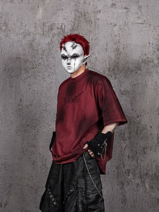 UNDERWATER Dirty-Dyed Distressed Red Logo Print Tee | Face 3 Face