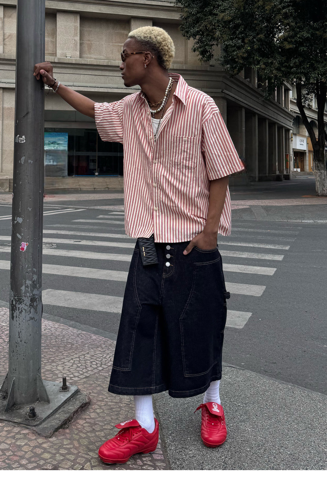 STEEPC Striped Boxy Wide Short Sleeve Shirt | Face 3 Face