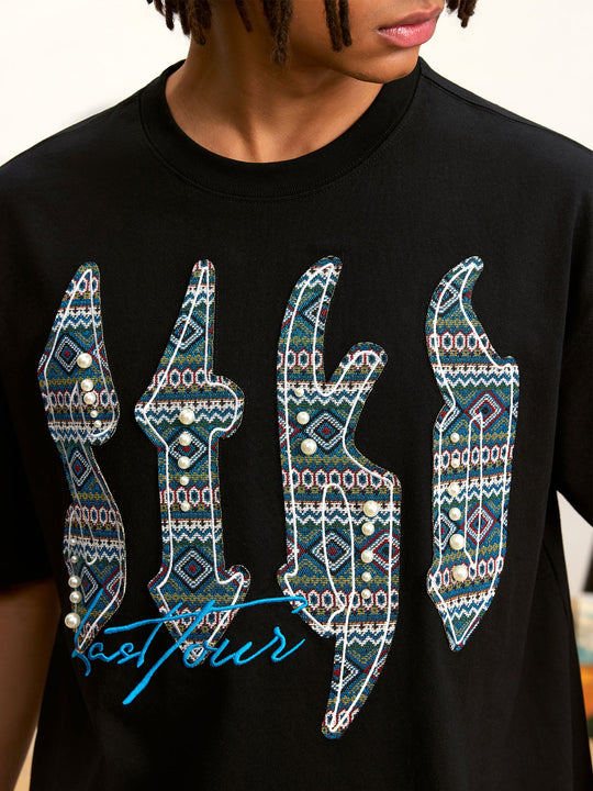 Small Town Kid Ethnic STKD Patch Pearl Embellished Tee | Face 3 Face