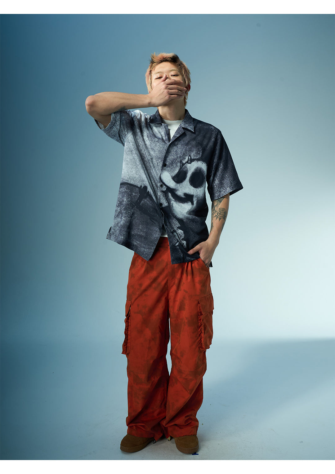 EVILKNIGHT(EK) Full-Print Graffiti Portrait Cuban Shirt | Face 3 Face