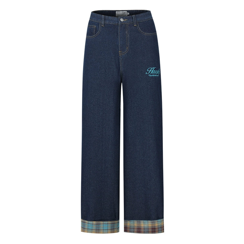 Harsh and Cruel Plaid Trim Cuffed Pocket Jeans | Face 3 Face