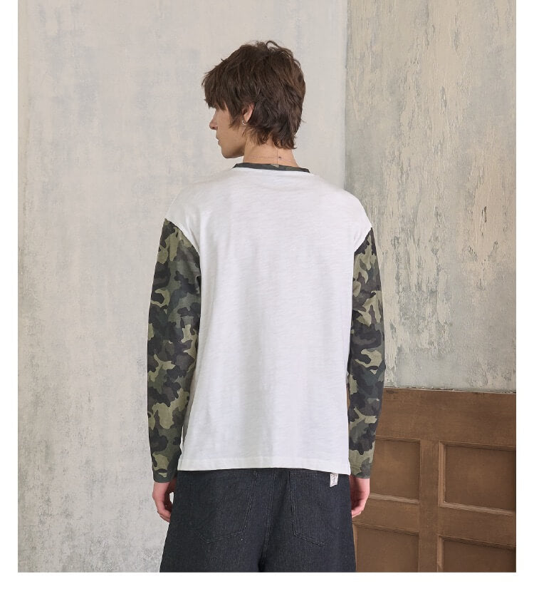 S45 Camouflage Sleeve Color Block Long Sleeve Tee