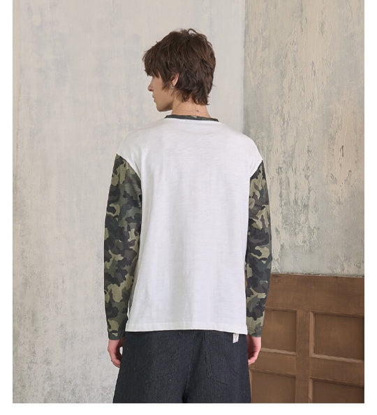 S45 Camouflage Sleeve Color Block Long Sleeve Tee