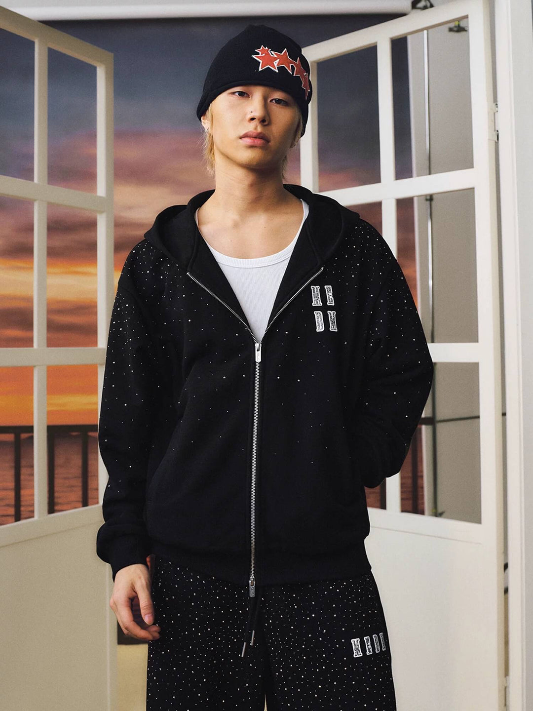 MEDM Starry Sky Rhinestone Zip Up Hoodie | Face 3 Face