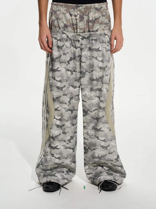 EXITMODE BY BLIND NO PLAN Double Waist Camouflage Four Stripe Baggy Track Pants | Face 3 Face