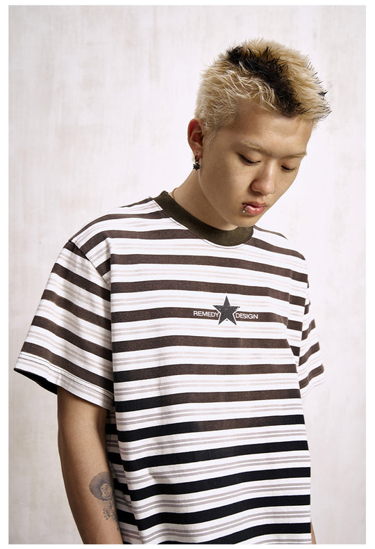 Remedy Washed Striped Star Print Tee | Face 3 Face