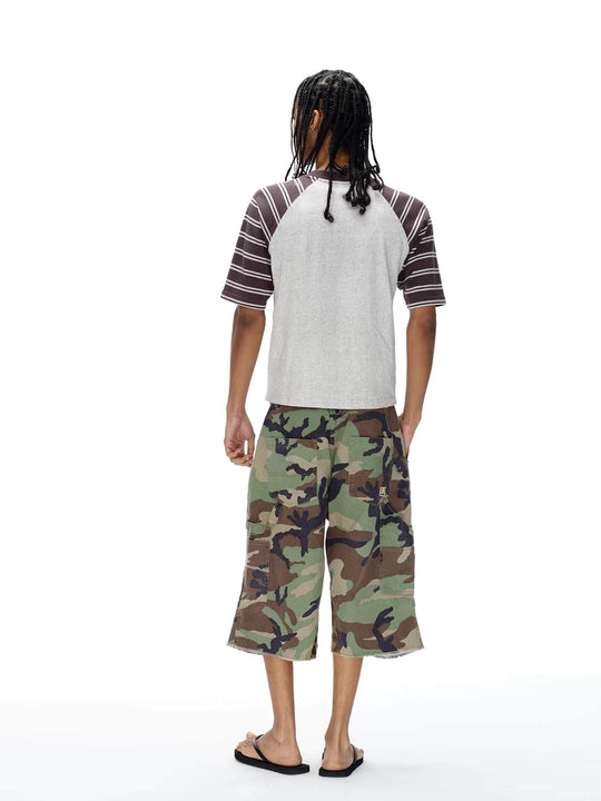 EXITMODE BY BLIND NO PLAN Camo Leopard Color Block Patchwork Baggy Work Shorts | Face 3 Face
