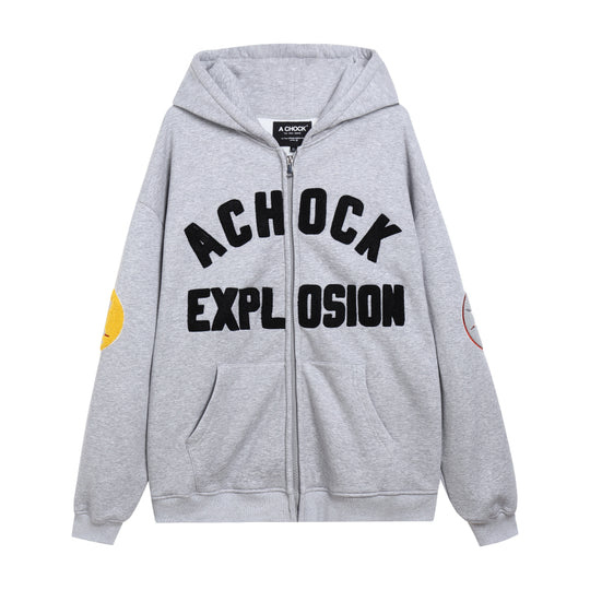 Achock Arm Patch Logo Embroidery Zipper Hoodie | Face 3 Face