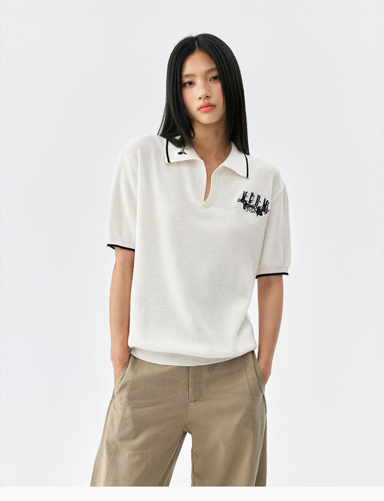 MEDM Rose Embroidered Waffle Knit Polo | Face 3 Face