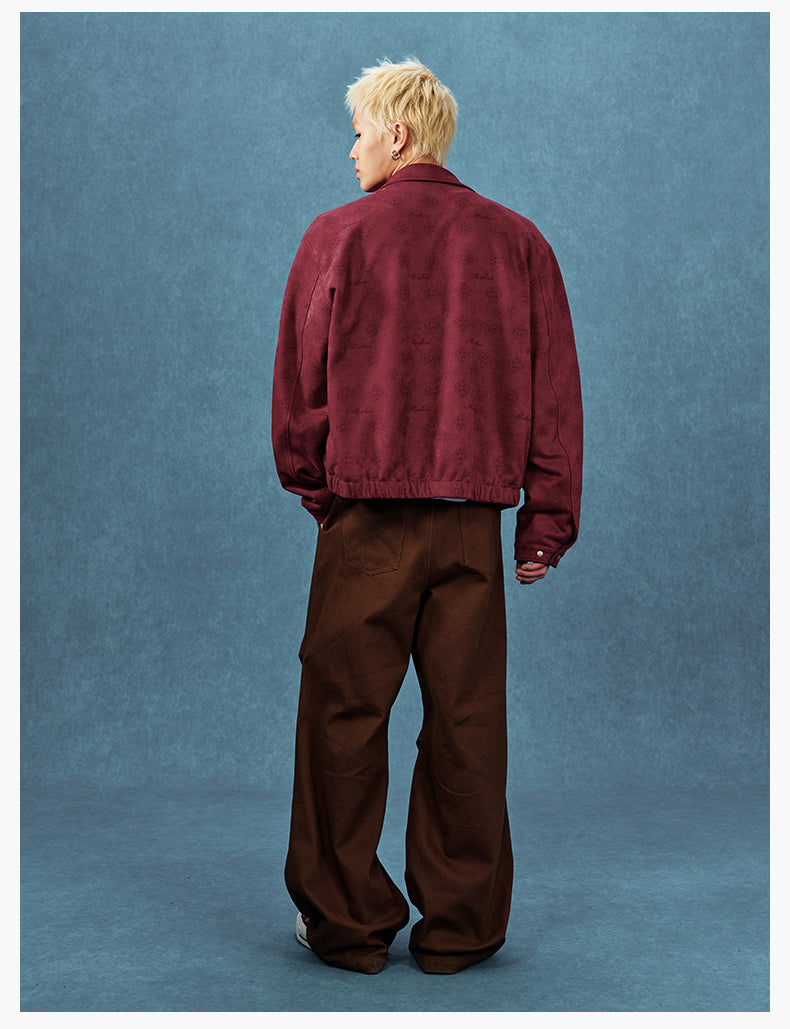 MEDM Leather Logo All-Over Monogram Suede Jacket | Face 3 Face