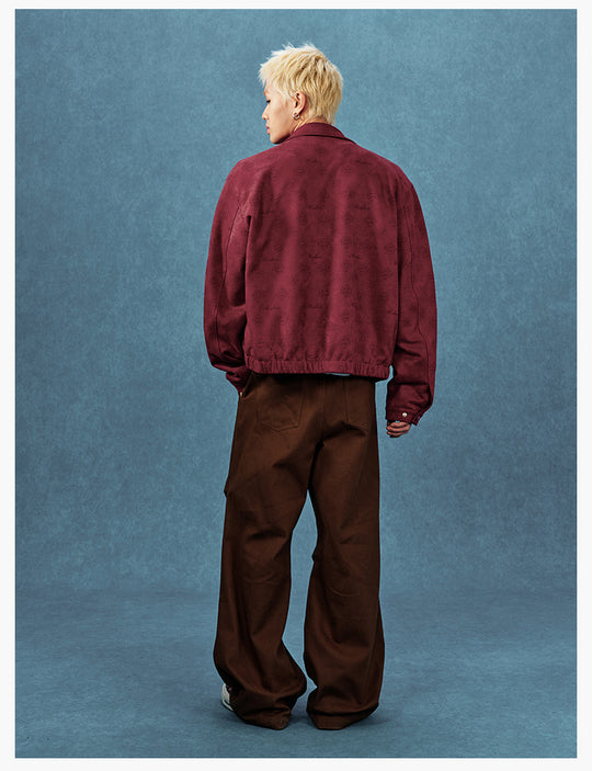 MEDM Leather Logo All-Over Monogram Suede Jacket | Face 3 Face