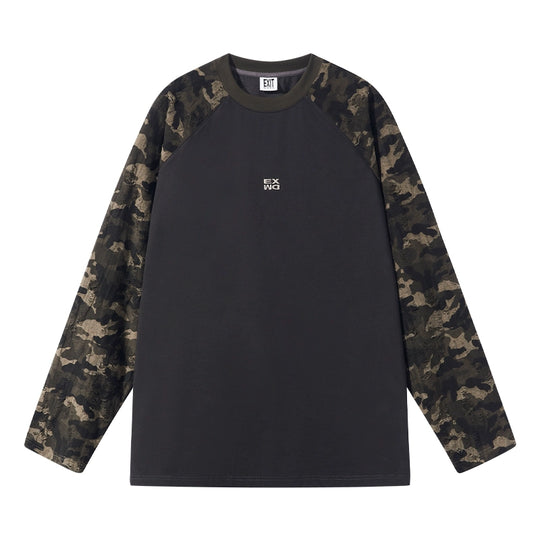BLIND NO PLAN Camouflage Contrast Embroidered Raglan Long Sleeve Tee | Face 3 Face