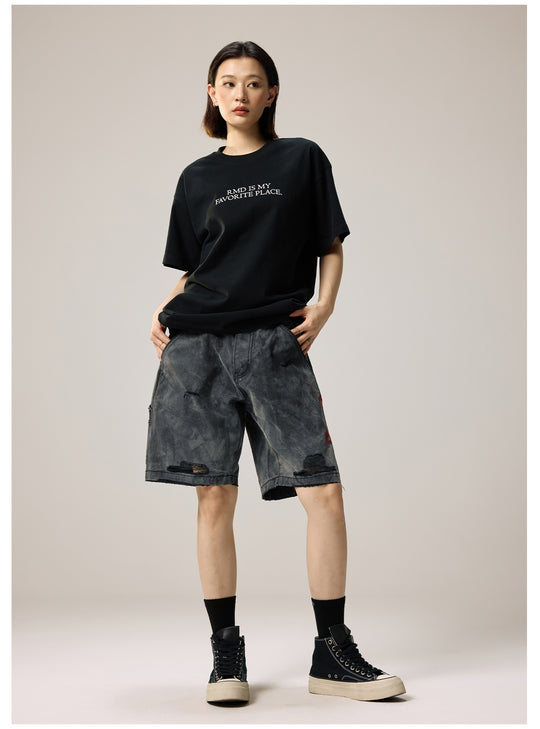 Remedy Kiss Mark Distressed Hole Work Painter Shorts | Face 3 Face