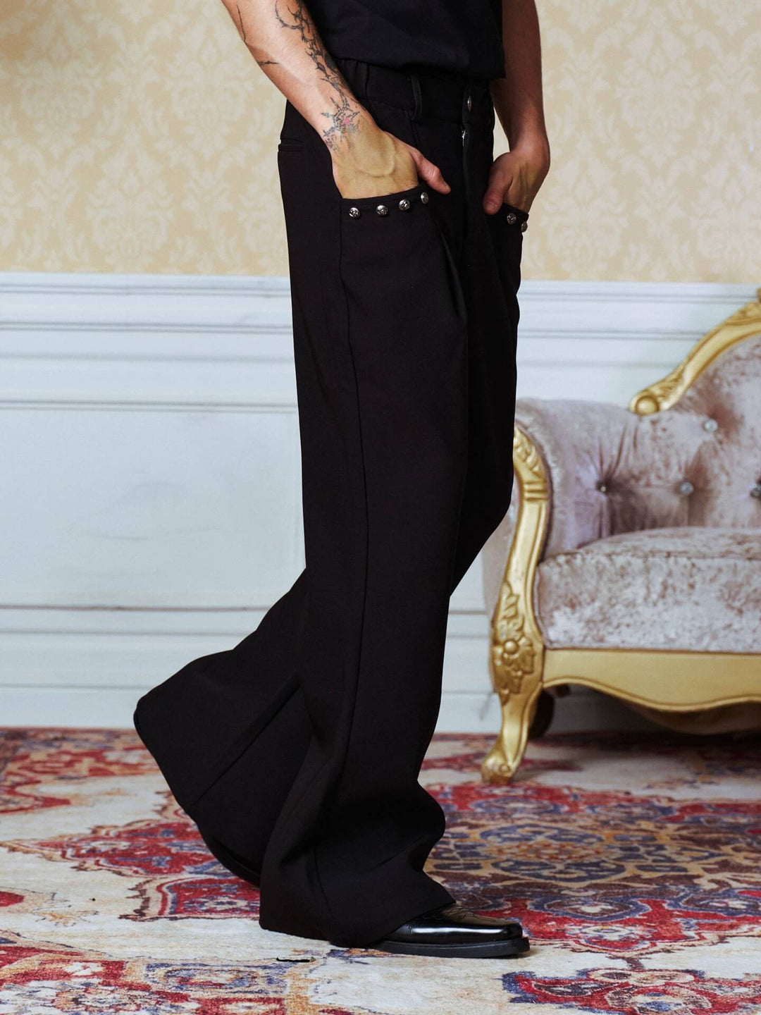 YADcrew Studded Pleated Flared Pants | Face 3 Face
