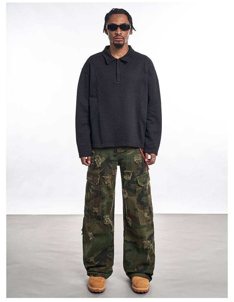 F3F Select Distressed Camouflage Cargo Jeans | Face 3 Face