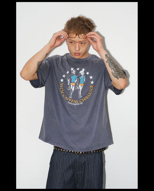 NOVACAM Running Graphic Print Washed Short Sleeve Tee | Face 3 Face