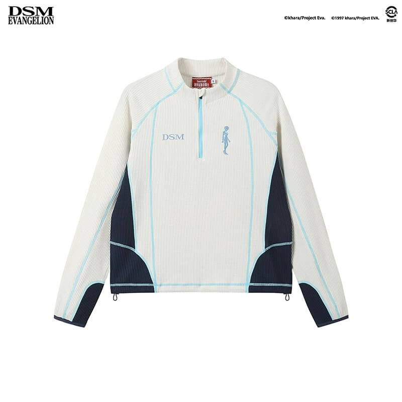 DSM x EVA Contrast Stitch Half Zip Waffle Long Sleeve Tee | Face 3 Face
