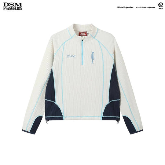 DSM x EVA Contrast Stitch Half Zip Waffle Long Sleeve Tee | Face 3 Face