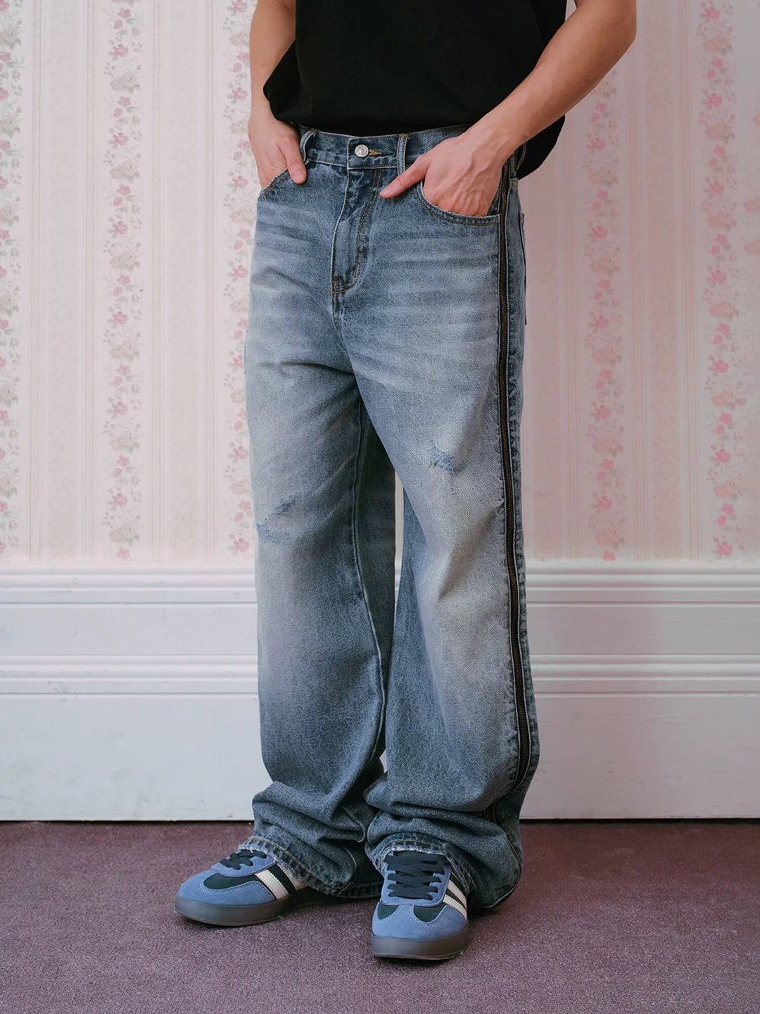 MEDM Side Zip Camouflage Washed Jeans | Face 3 Face