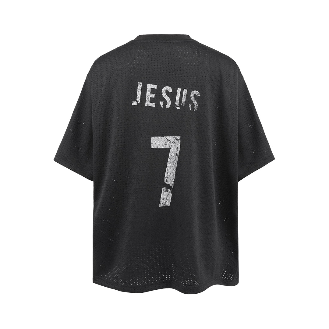 UNDERWATER Number 7 Cracked Aged Printed Mesh Jersey Tee