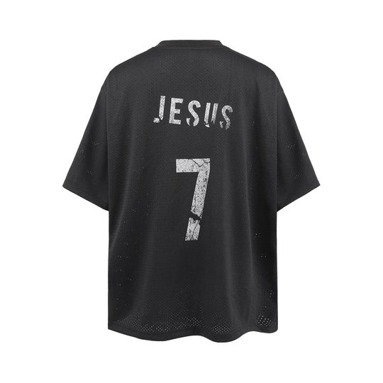UNDERWATER Number 7 Cracked Aged Printed Mesh Jersey Tee