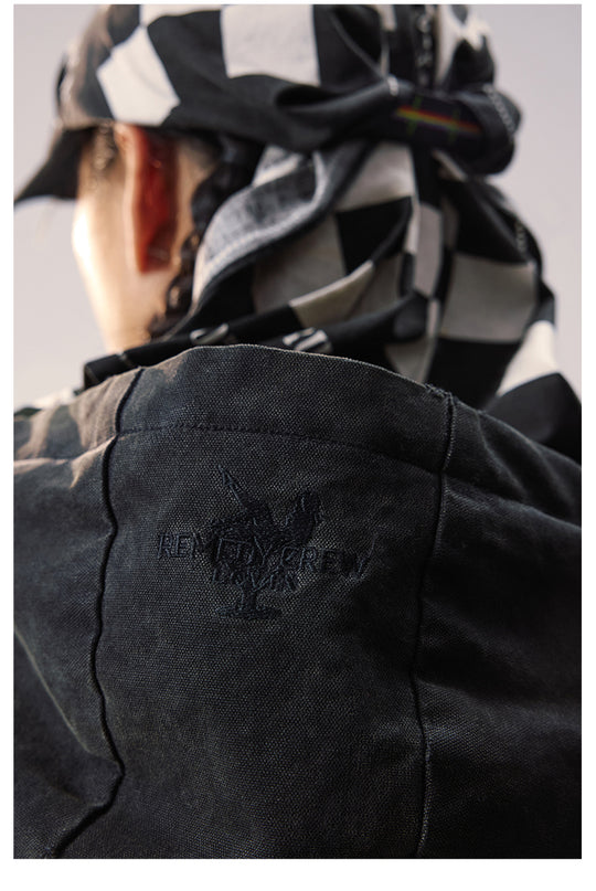 Remedy Embroidered Washed Hooded Bomber Jacket | Face 3 Face