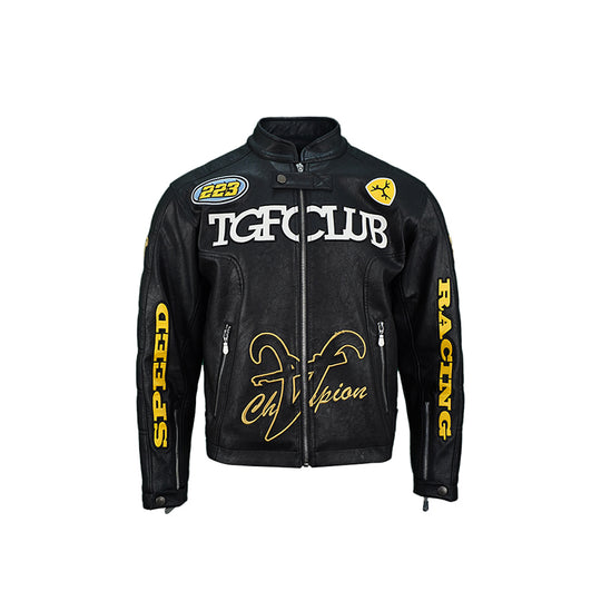 TGFCLUB Heavy Embroidery Racing Leather Jacket | Face 3 Face