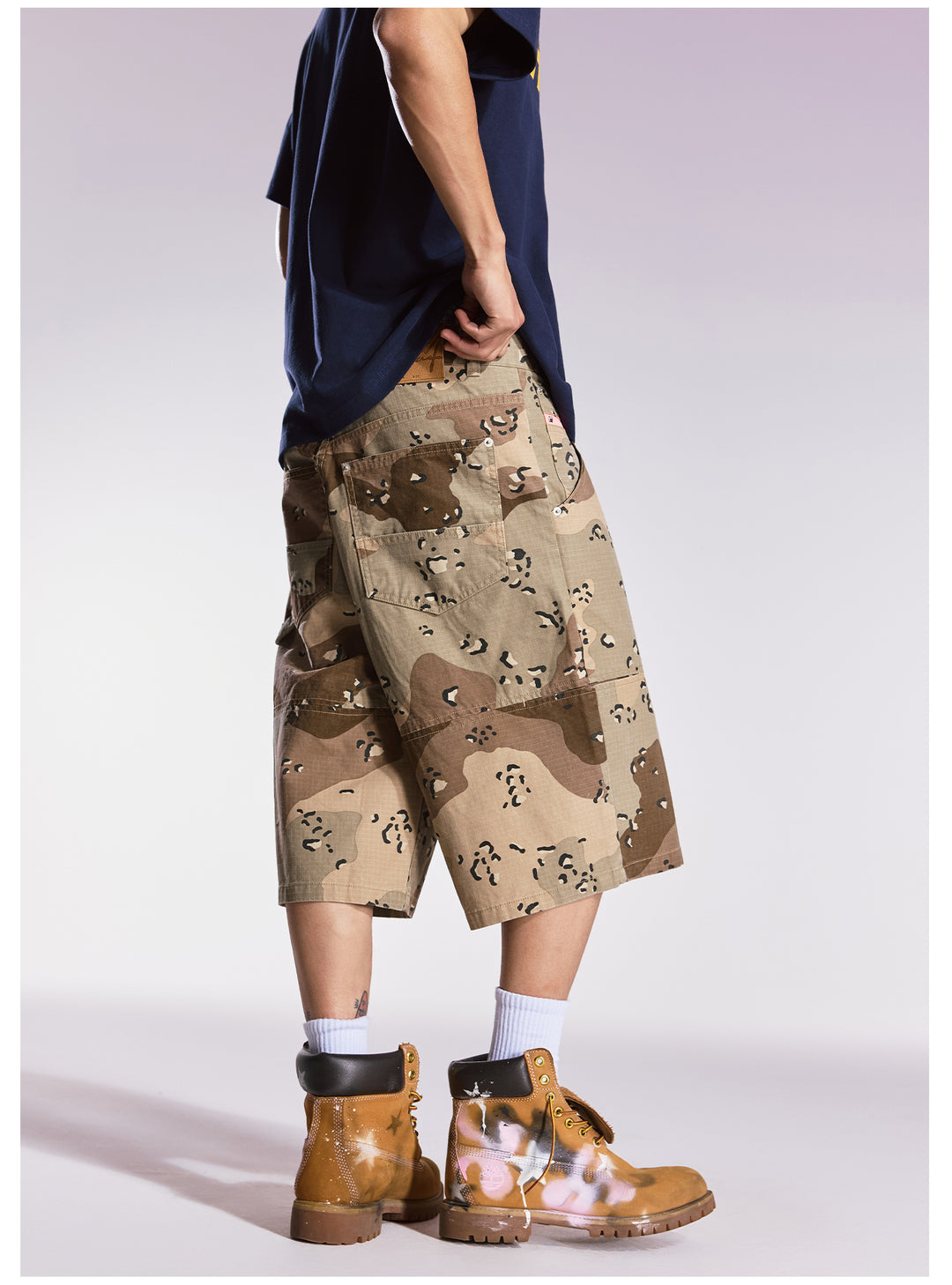 Remedy Leopard and Camouflage Work Painter Baggy Shorts | Face 3 Face