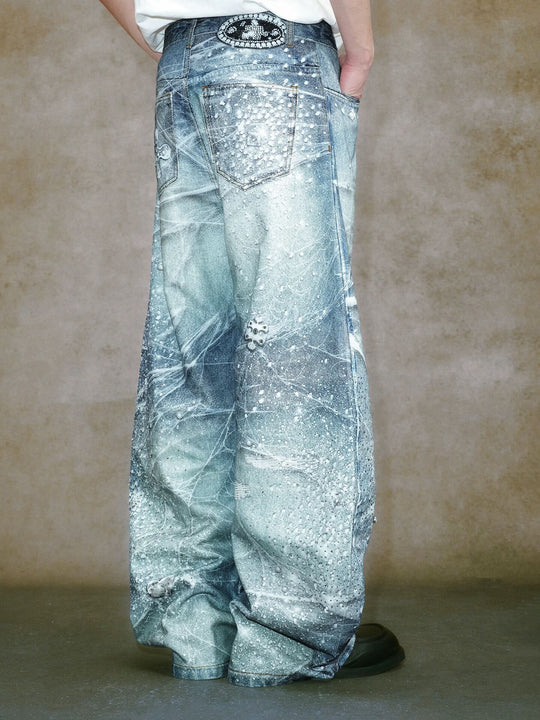 YADcrew 3D Digital Print Rhinestone Machete Jeans | Face 3 Face