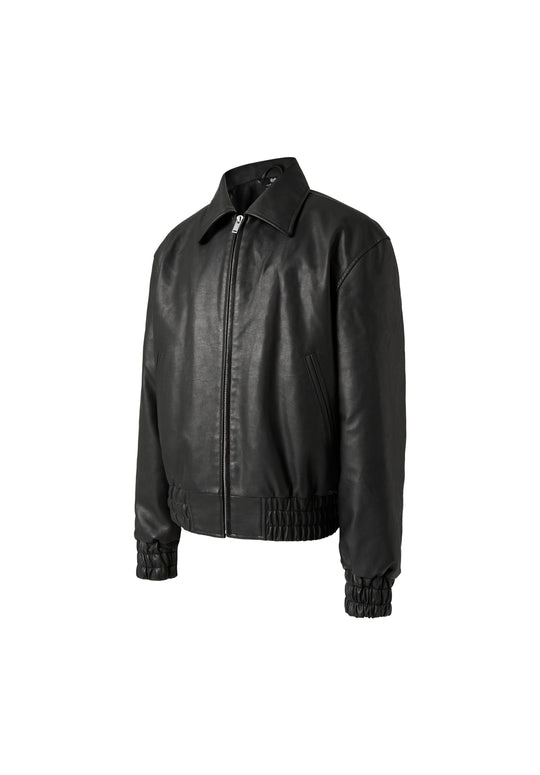 KARMANISTIC Graphic Embroidered Leather Short Bomber Jacket | Face 3 Face