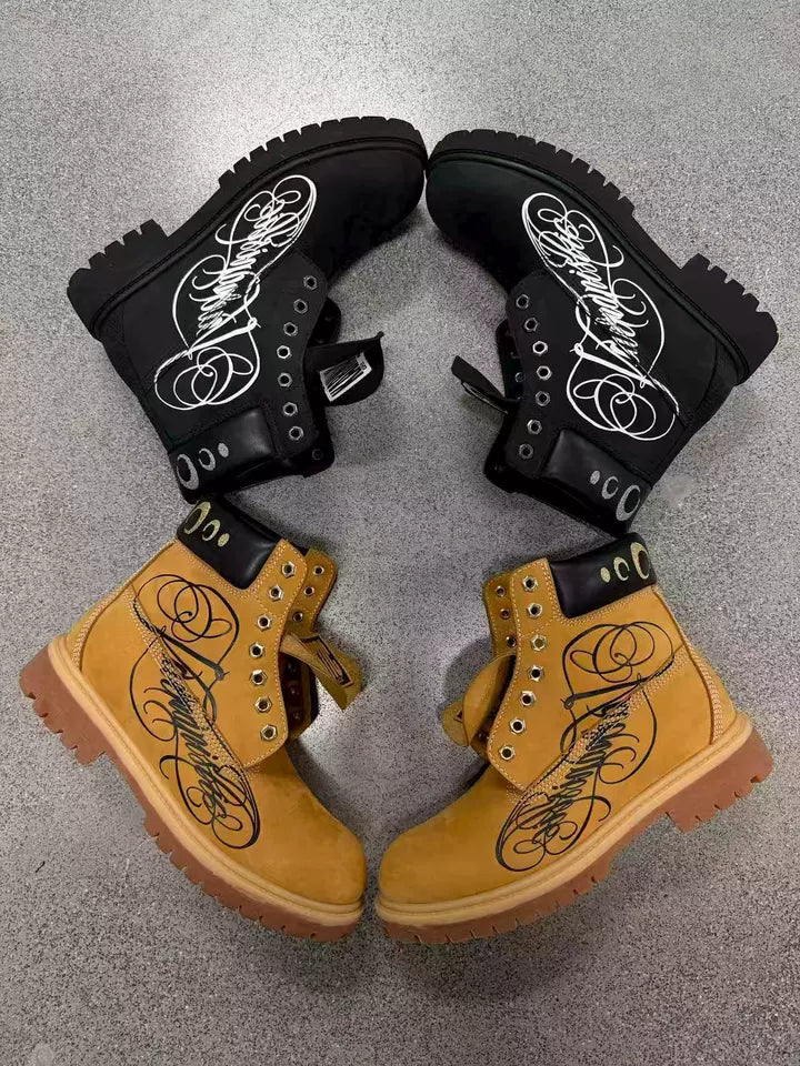 KARMANISTIC Nubuck Leather Embroidered Work Boots | Face 3 Face