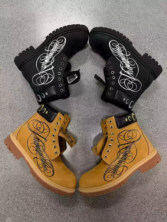 KARMANISTIC Nubuck Leather Embroidered Work Boots | Face 3 Face