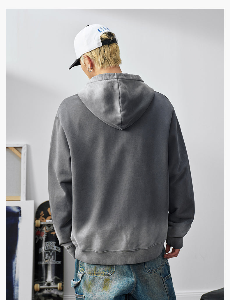 MEDM Gradient Washed Logo Print Embroidered Patch Zip-Up Hoodie | Face 3 Face