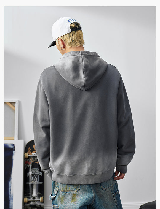 MEDM Gradient Washed Logo Print Embroidered Patch Zip-Up Hoodie | Face 3 Face