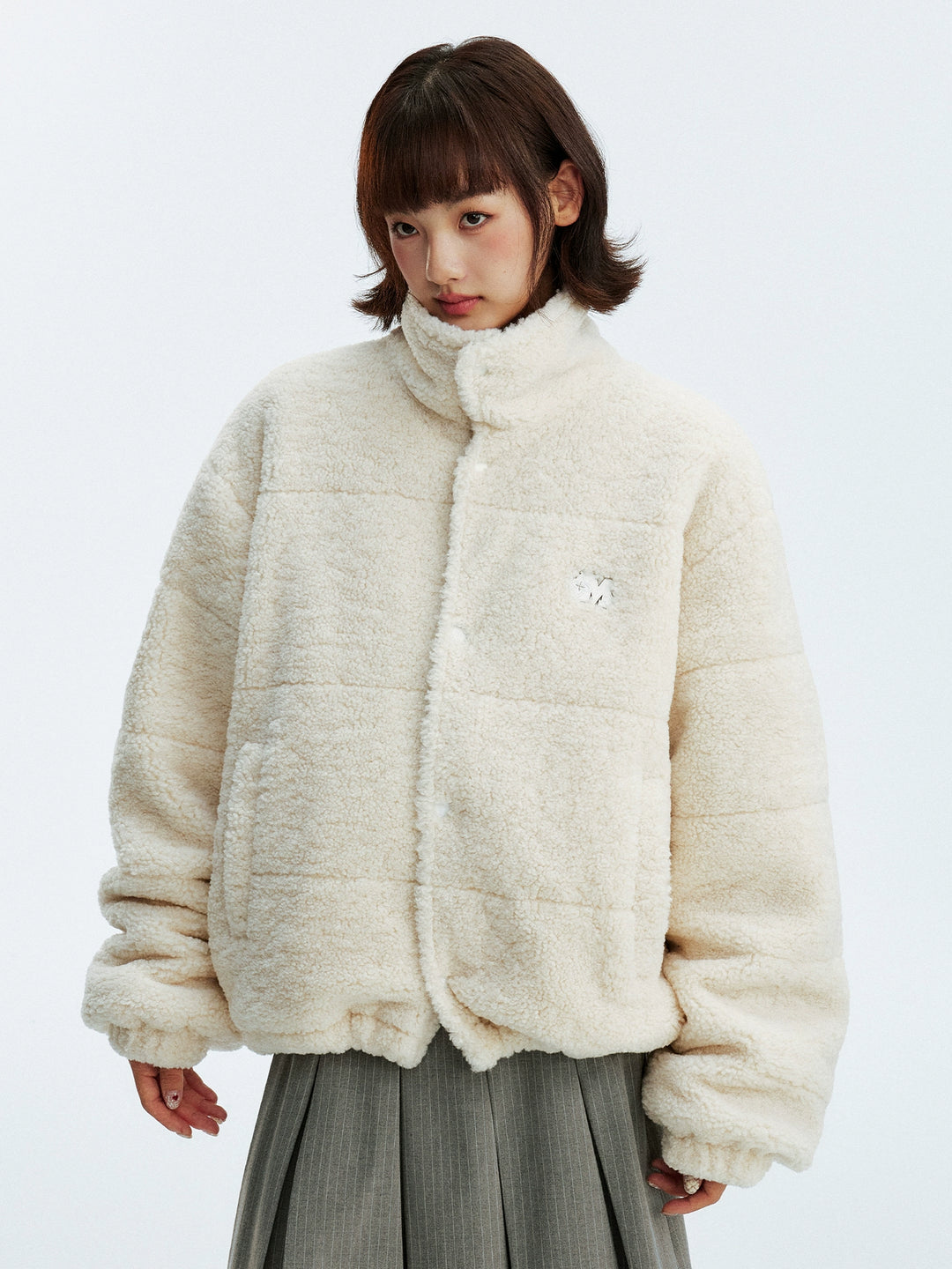 MEDM Plaid Trim Sherpa Short Jacket | Face 3 Face