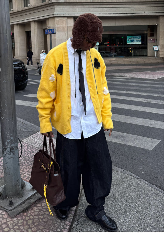 STEEPC Card Suits Wool Blend Knit Cardigan | Face 3 Face