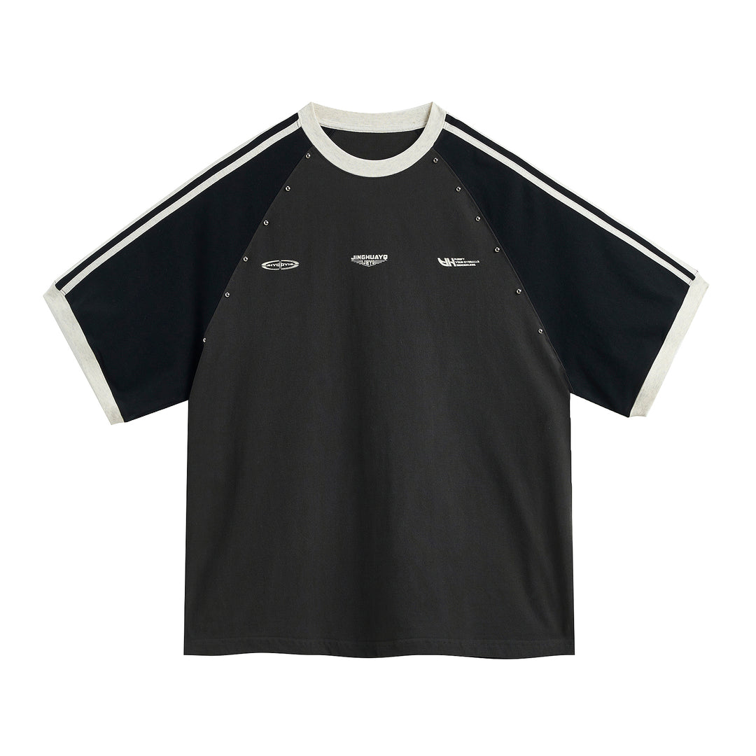 JHYQ Striped Shoulder Color Blocking Beaded Tee