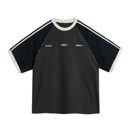 JHYQ Striped Shoulder Color Blocking Beaded Tee