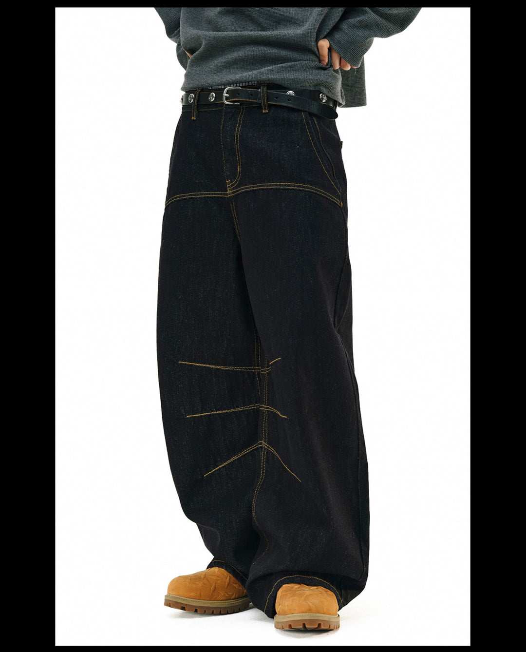 NOVACAM Yellow Stitch Baggy Jeans | Face 3 Face