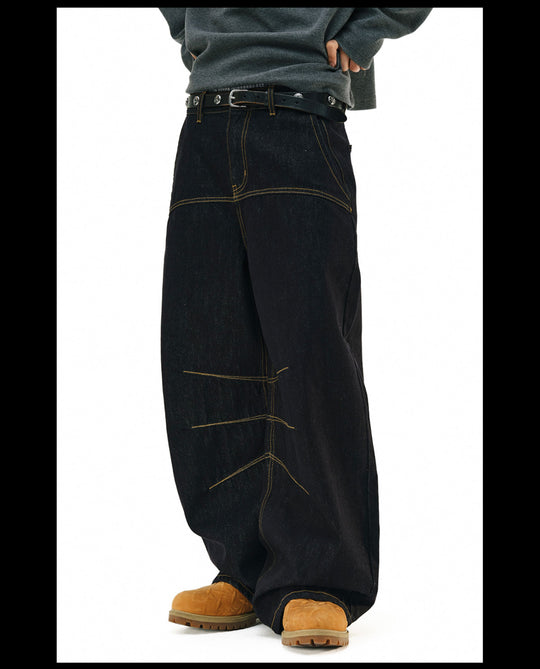 NOVACAM Yellow Stitch Baggy Jeans | Face 3 Face