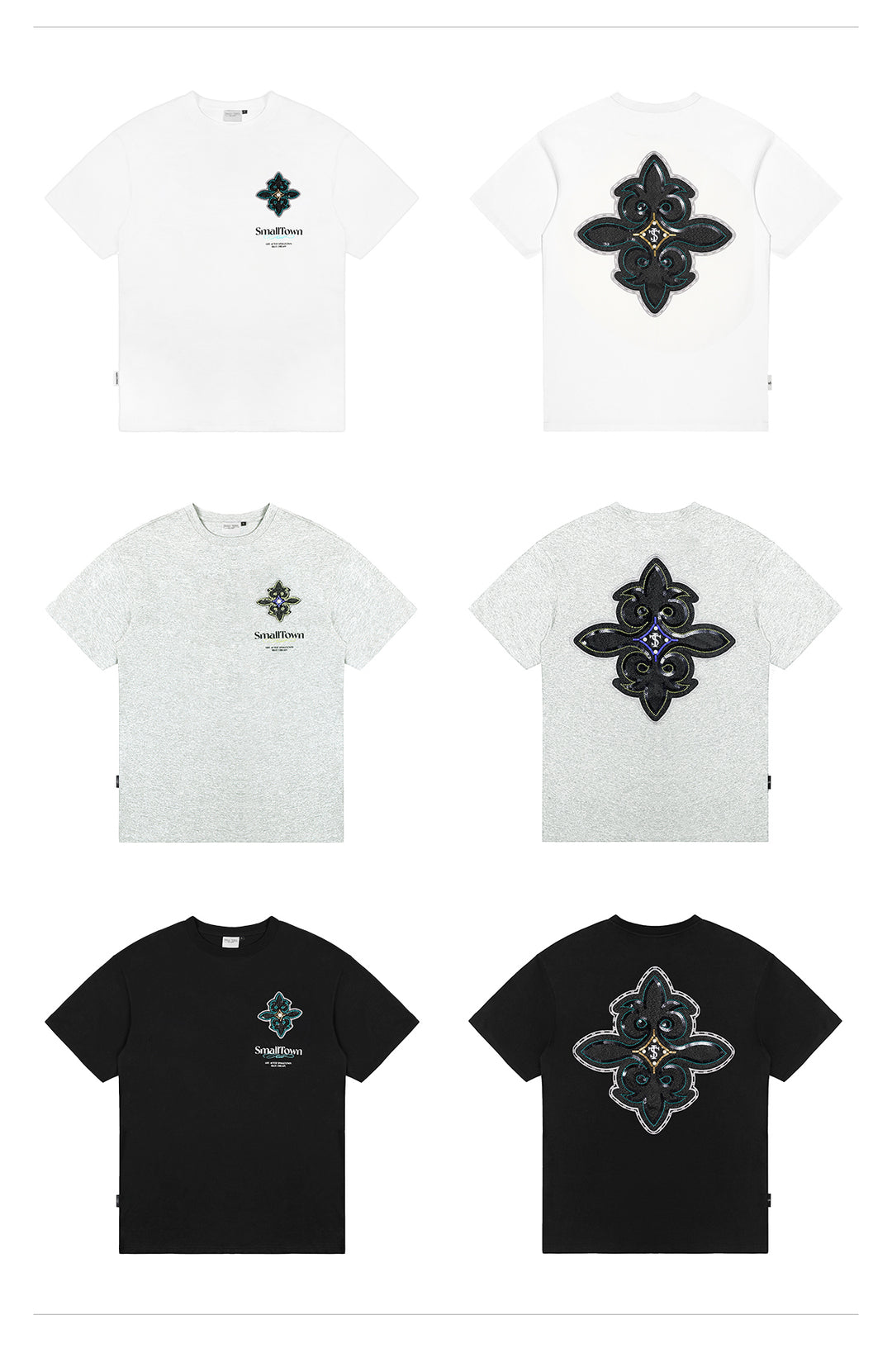 Small Town Kid Cross Pearl Sequin Beaded Embroidery Tee | Face 3 Face