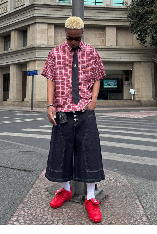 STEEPC Plaid Boxy Wide Short Sleeve Shirt | Face 3 Face