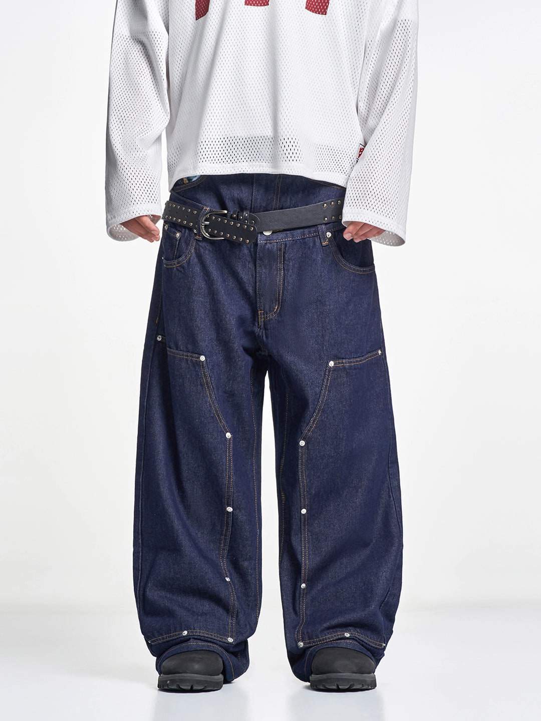 F3F Select Double Layer Waist Double Knee Studded Jeans | Face 3 Face