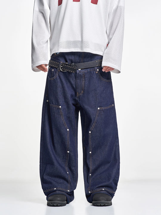 F3F Select Double Layer Waist Double Knee Studded Jeans | Face 3 Face