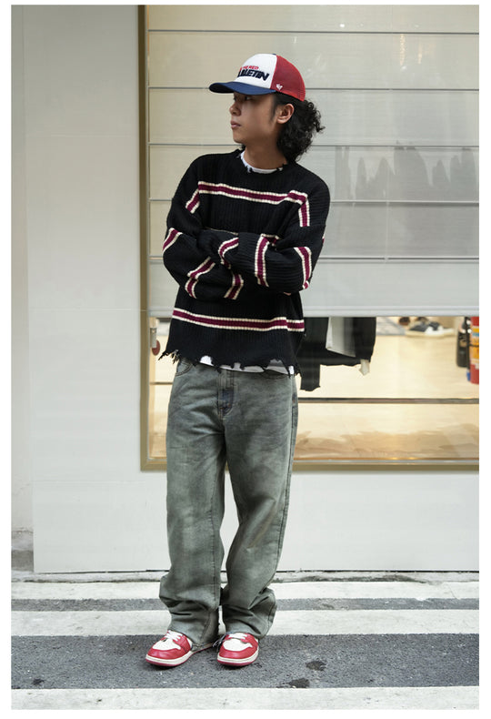 Remedy Striped Distressed Knit Sweater | Face 3 Face