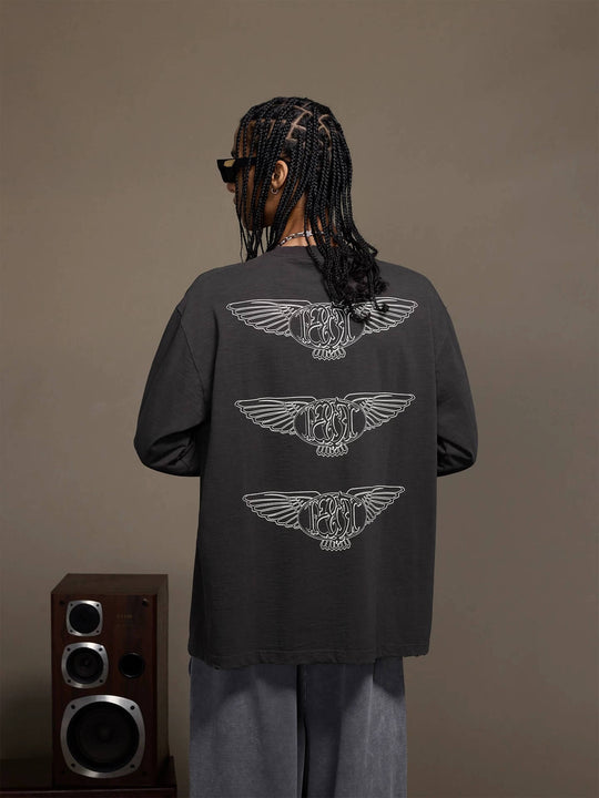 1807 Pegasus Stamped Distressed Long Sleeve Tee | Face 3 Face