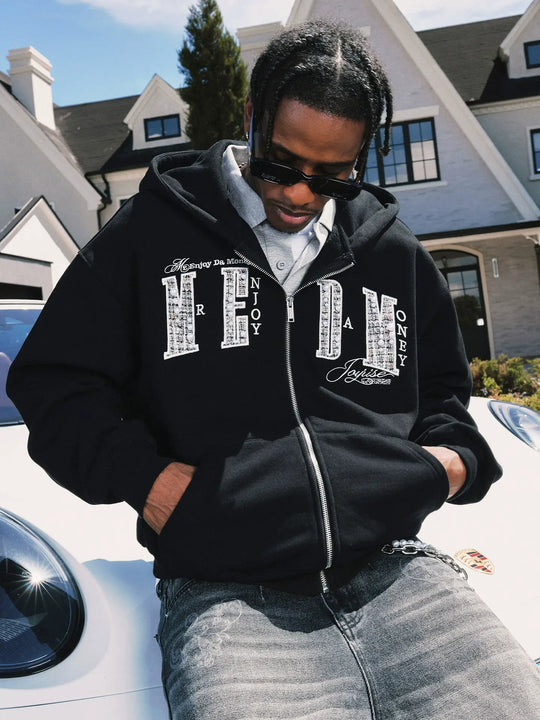 MEDM Pearl Logo Embellished Zip Up Hoodie | Face 3 Face
