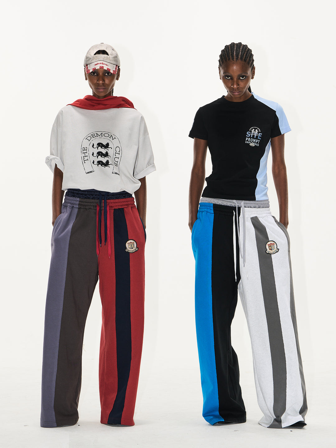 Double-Waist Color-Blocked Patchwork Sweatpants | Face 3 Face