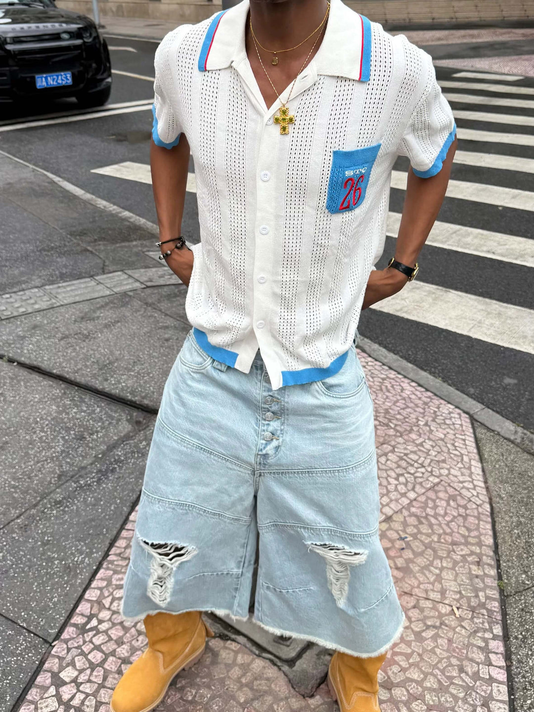 STEEPC Washed Distressed Button Fly Cutoff Baggy Denim Shorts | Face 3 Face